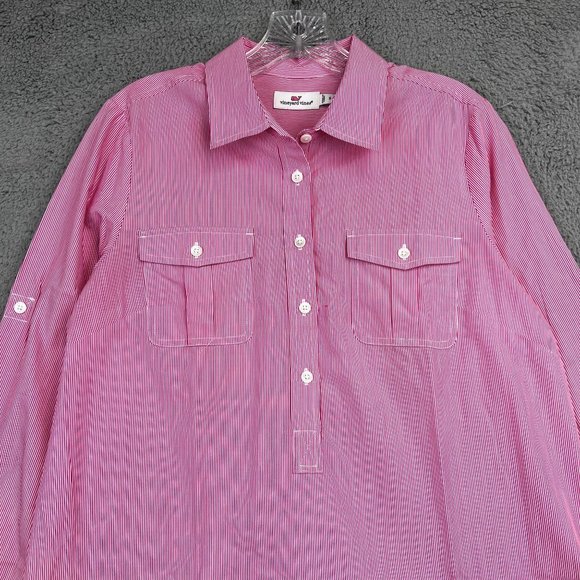 VINEYARD VINES Women Pink Check Button Down Shirt 100% Cotton Size 8 - Picture 2 of 9